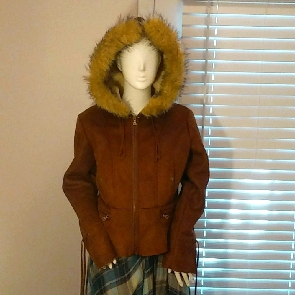 Timeless Quality  New York Classic Brown Jacket with Hoodie Size M